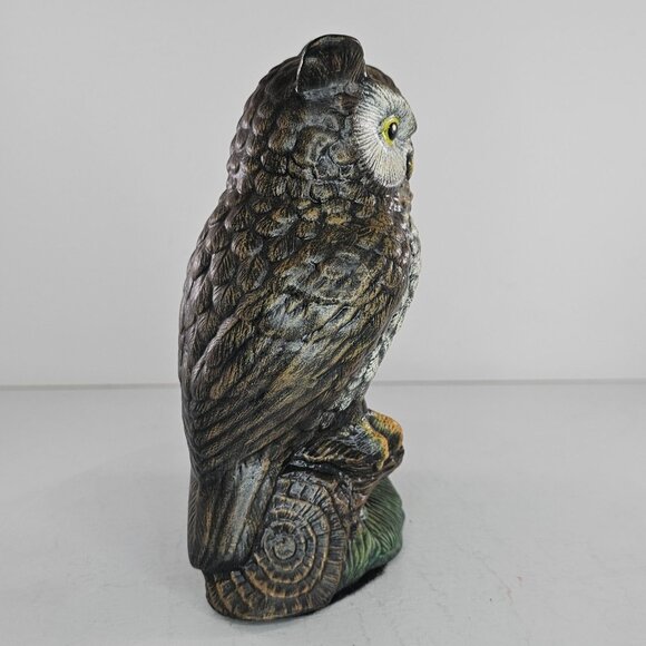 Vintage Owl Mom Baby Perched On Log With Mushrooms Figurine Hand Painted - Picture 3 of 8